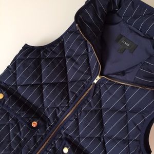 J. Crew Navy Quilted Puffer Vest with Pinstripes XXS